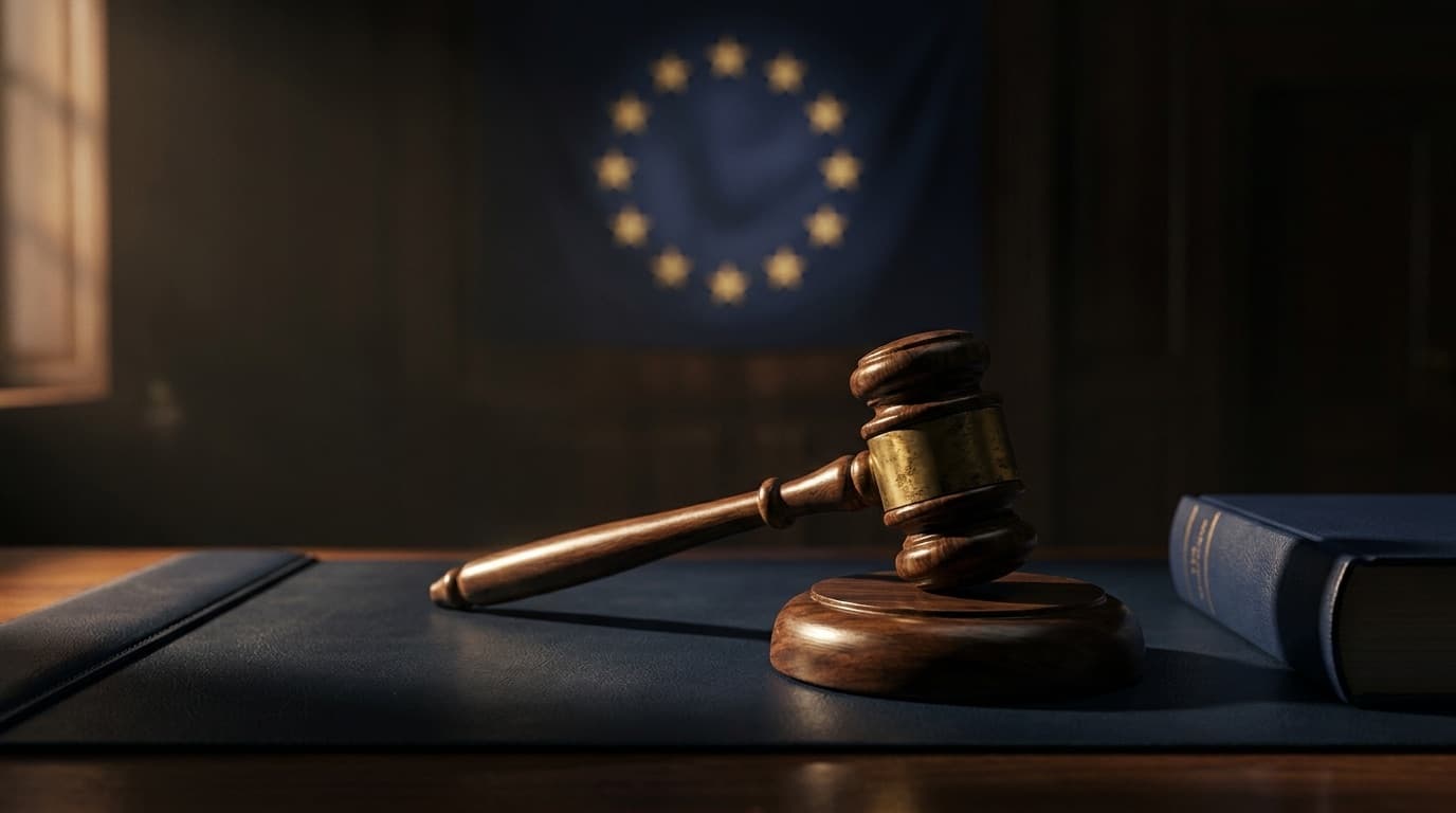 A gavel beside the EU flag, representing GDPR enforcement against non-EU companies